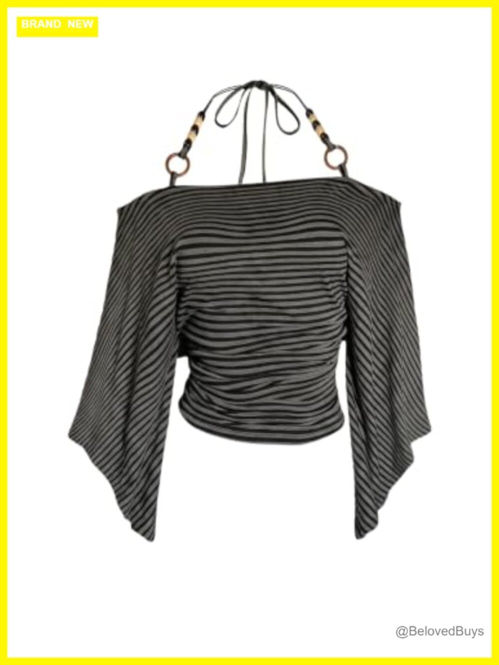 Off Shoulder Halter Top Striped Cinched Waist Y2K Style